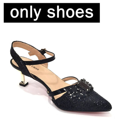 Venus Chan 2022 Nigerian Fashionable Silver Color Peep Toe Shoes Matching Bag Set For Royal Ladies Wedding Party Sandal