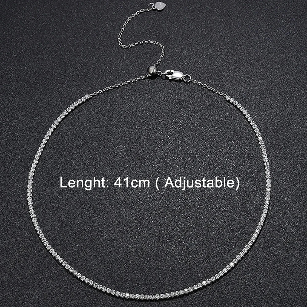 Serenity 2mm D Moissanite Tennis Necklace Women Gift Solid S925 Silver Strap Choker Clavicle Neck Chain Plated 18K Fine Jewelry