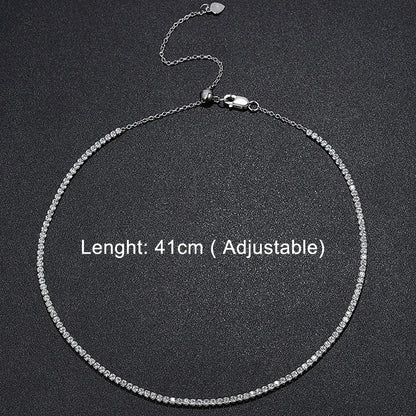 Serenity 2mm D Moissanite Tennis Necklace Women Gift Solid S925 Silver Strap Choker Clavicle Neck Chain Plated 18K Fine Jewelry