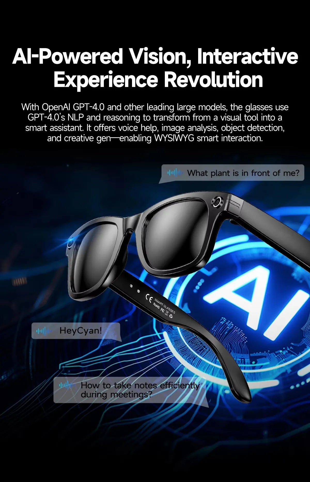 Smart Glasses W610 with Camera 8 Million Pixels Wi-Fi Touch Control Dual-microphone Noise Reduction AI Translation Sunglasses