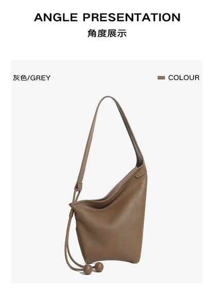 Women's Genuine Grade Cow Leather Handbags Luxury Designer Ladeis Shoulder Crossbody Bucket Bags for Woman Cowhide Underarm Bag