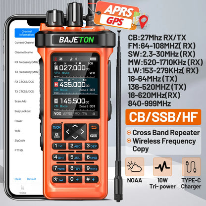 BAJETON BJ-9000 Walkie Talkie Bluetooth Programming GPS APRS 10W CB/SSB/HF Wireless Copy Frequency For RT-950PRO RT-950 Radio