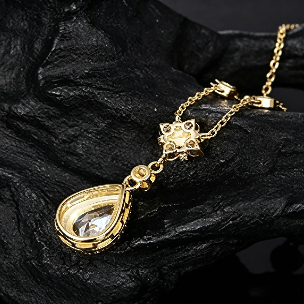 HORRIPAL D VVS1 Teardrop Moissanite Pendant Necklace for Women GRA 925 sterling Silver A Set Luxury Wedding Earring Fine Jewelry