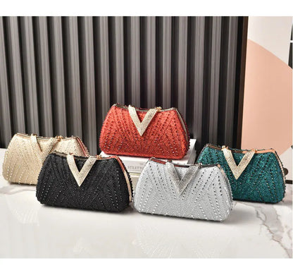 Diamond Silver Shoulder Bags for Women Wedding Inspired Designer Handbags 2026 Luxury Quality V Hasp Rhinestone Crossbody Bags