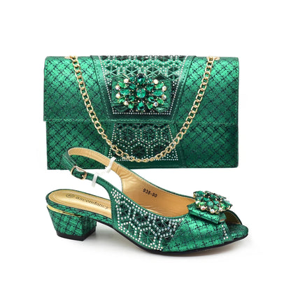 New Design Women Shoes and Bags To Match Set Nigeria Party Italian Shoe and Bag Set for Party in Women Rhinestone Women Pumps