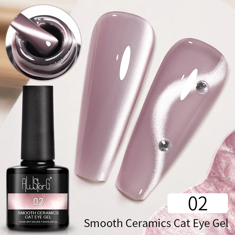 AWStorG 7.5ml Light Color Cat Eye Gel Nail Polish Pink Semi Permanent Glitter Magnetic Gel Soak Off UV LED Varnish Nail Art