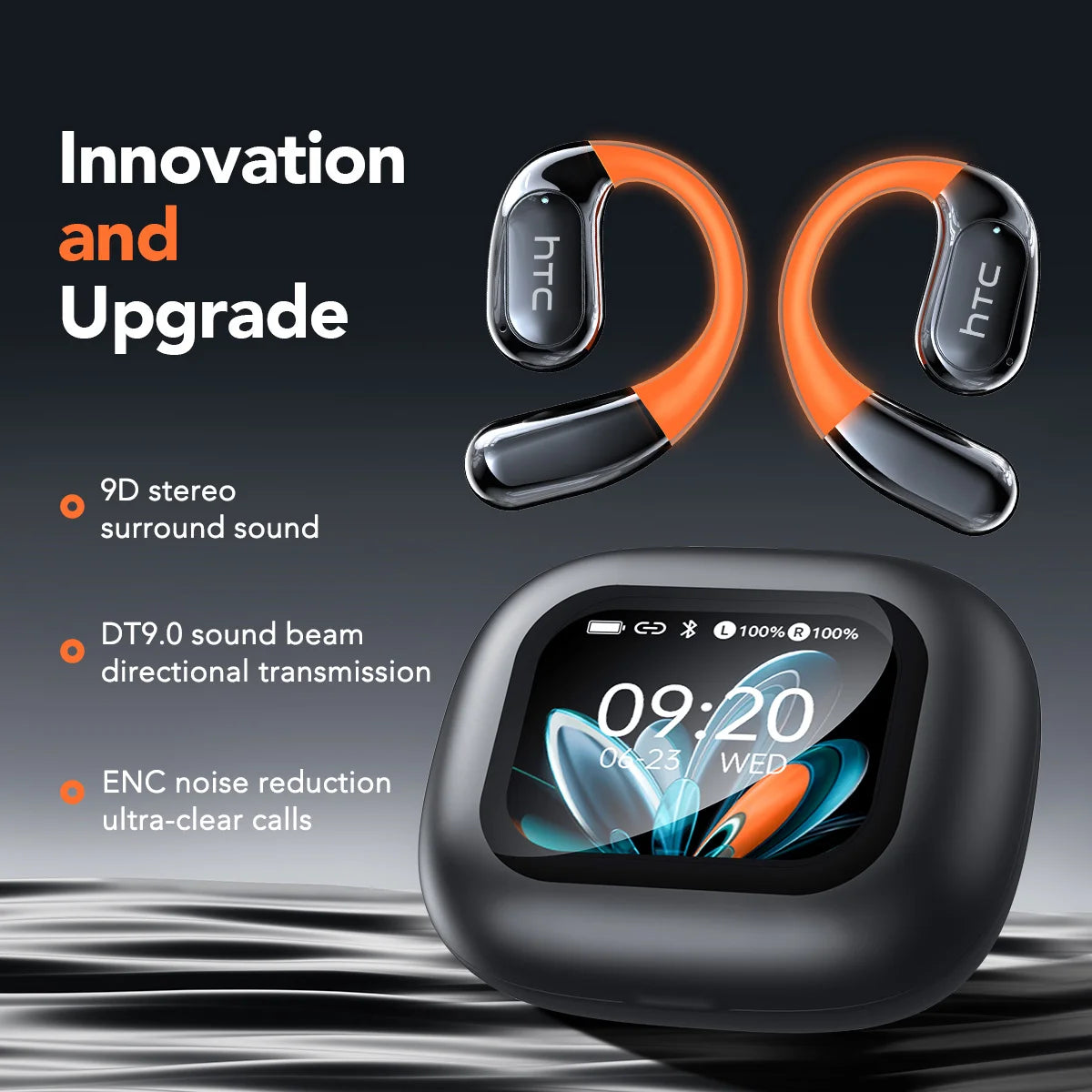 Bluetooth Wireless Headset HTC NE27 AI Real-Time Language Translator Earbuds Ear Hook Touch LCD Display ENC 2026 Choice