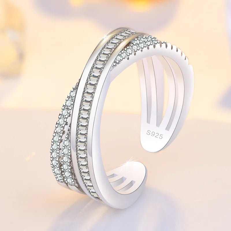 Original 925 Sterling Silver Ring High Quality Adjustable Opening AAA Zircon For Women Wedding Fine Fashion Jewelry Gift