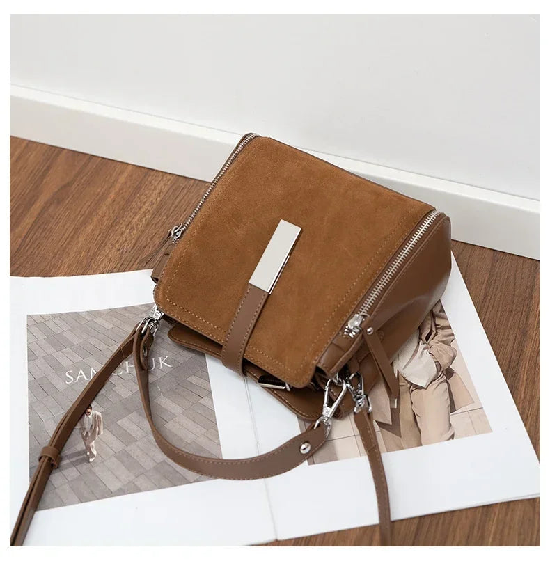 NEW Winter Women's Vintage Natural suede Leather Shoulder Bags Ladies Luxury Designer Cowhide Handbags Female Crossbody Bag