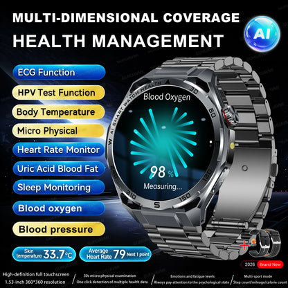 2026 New ECG+PPG Body Fat Analysis Health Smart Watch Uric Acid BP Blood Oxygen Bluetooth call Sports Smart Watch For Men Women