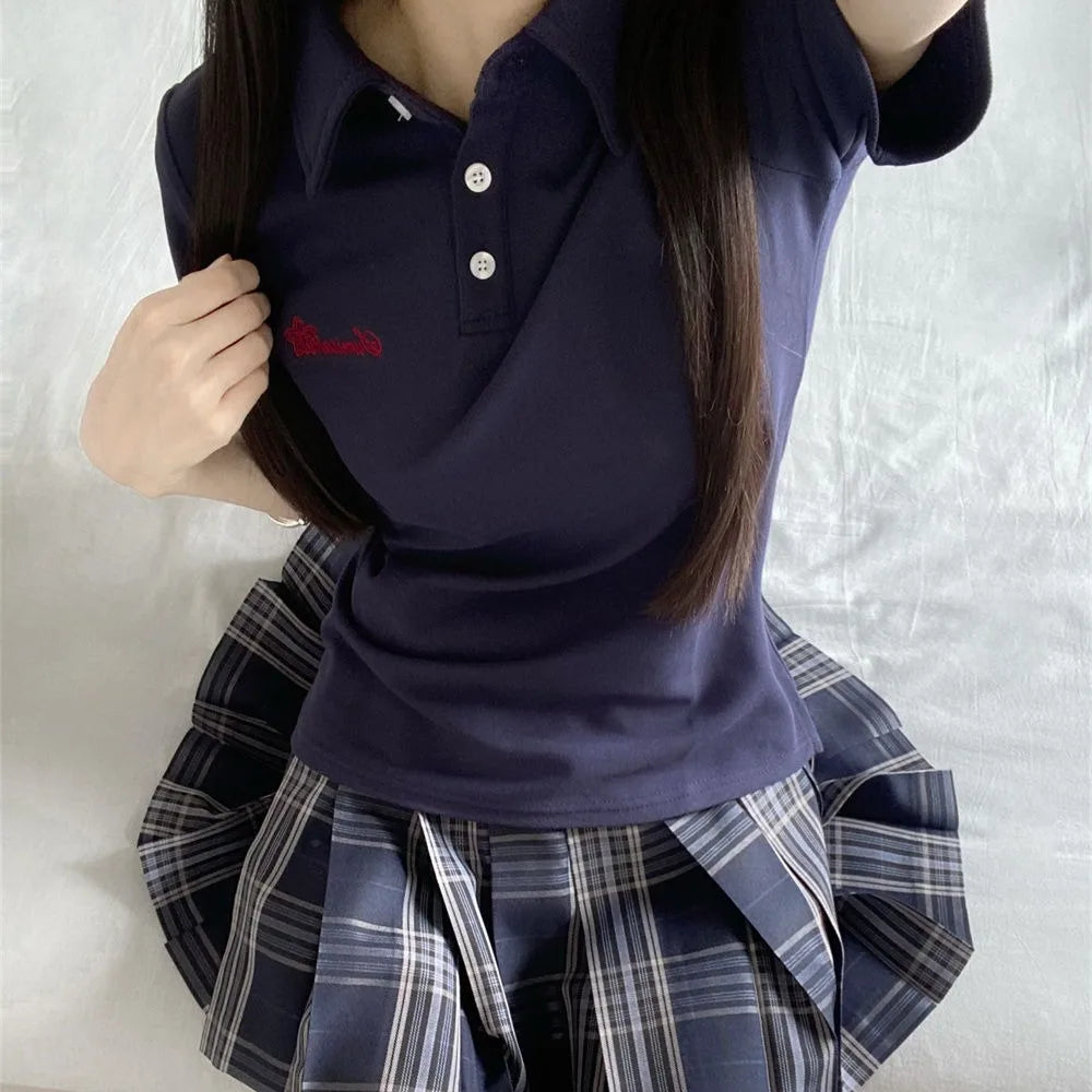 Japanese JK Uniform Polo Shirt and Skirt Suit Spring and Summer Wear Genuine All-match College Style Female Cute Lady Quiet