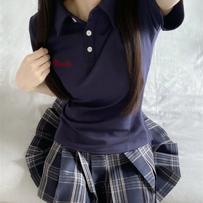 Japanese JK Uniform Polo Shirt and Skirt Suit Spring and Summer Wear Genuine All-match College Style Female Cute Lady Quiet
