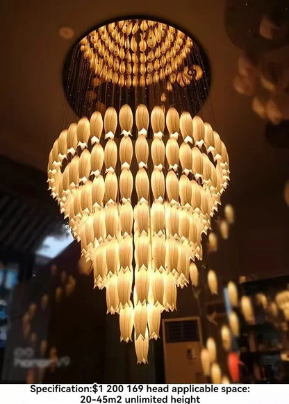 Luxury Crystal Staircase Chandelier for Stairsway Loft Ceramic Flowers Ceiling Chandelier for High Ceiling Villa Hotel Lobby