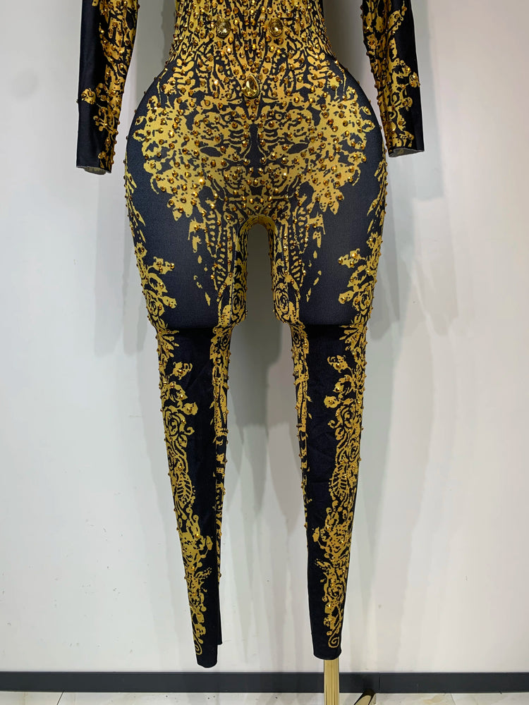 Sparkly Rhinestones Jumpsuit Fashion Sexy Stretch Dance Costume Nightclub Bodysuit Birthday Outfit Evening Party Leggings
