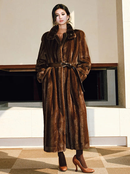 Lautaro Spring Winter Long Soft Thick Warm Brown Faux Mink Fur Coat Women Luxury High Quality Elegant Chic Fluffy Overcoat 2025