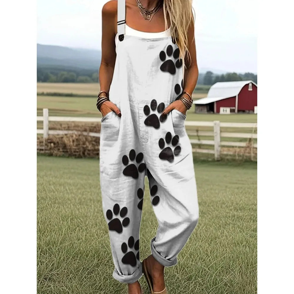Relaxed Fit Women's Overalls with Cute Animals Patterns Fashion Jumpsuits Adjustable Design for Picnics and Country Outings