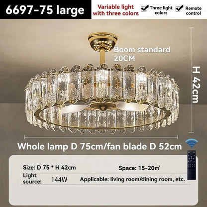 Nordic Luxury Crystal Ceiling Fan Light Modern Minimalist Dining Room Hotel Pendant Lights Living Room Bedroom Silent Fan lamp