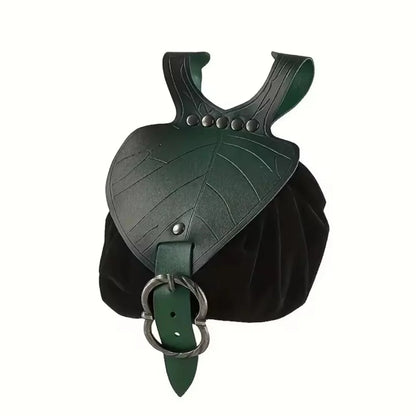Medieval Waist Bag Retro PU Leather Elf Leaf Copper Coin Waist Bag Belt Accessories Renaissance Dress Belt Waist Bag Props