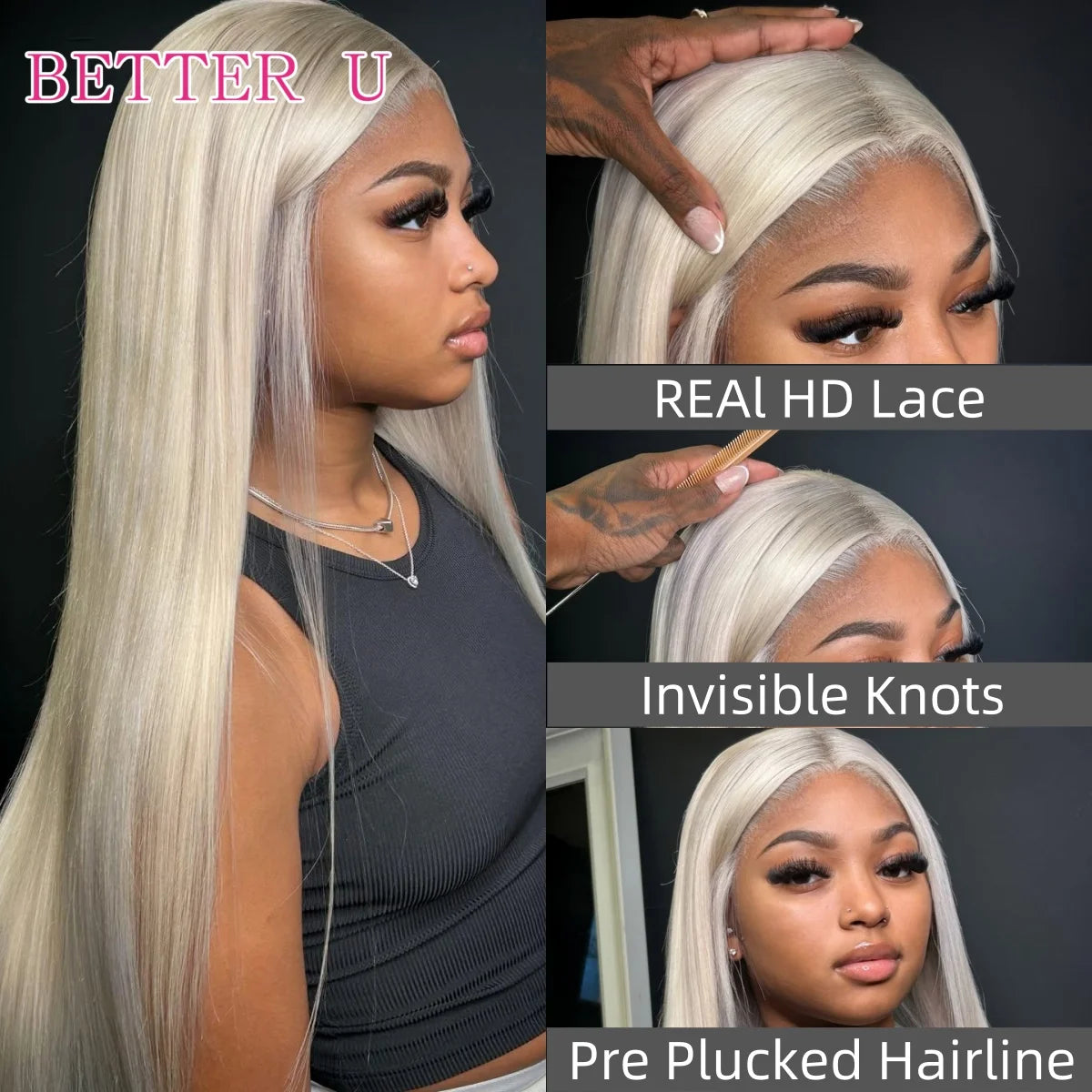 250% Platinum 13x4 13x6 HD Lace Front Human Hair Wigs #60 Pre-Plucking White Blonde Colored Straight Lace Frontal Wig For Women