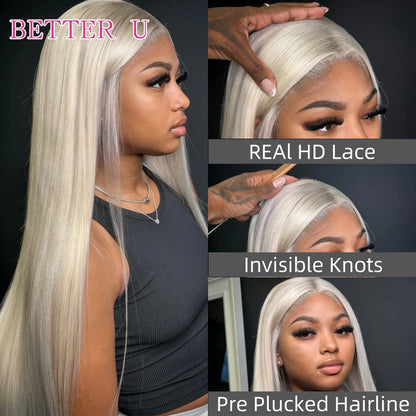 250% Platinum 13x4 13x6 HD Lace Front Human Hair Wigs #60 Pre-Plucking White Blonde Colored Straight Lace Frontal Wig For Women