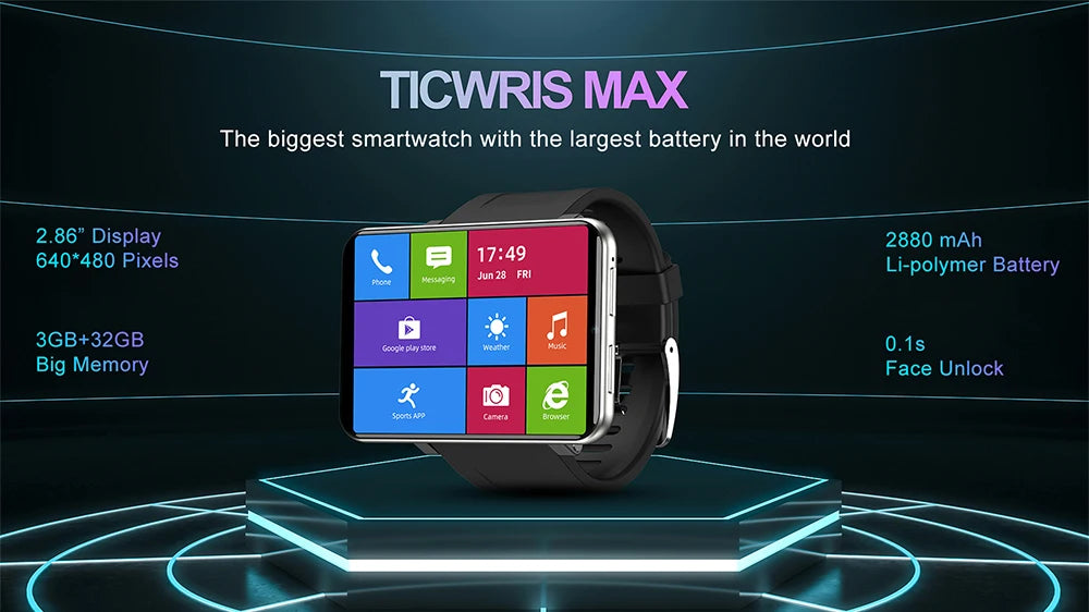 2025 MAX GPS Smart Watch 2880mAh 3GB RAM 32GB ROM IP67 Waterproof 8.0MP Camera 2.86" Screen Face Recognition
