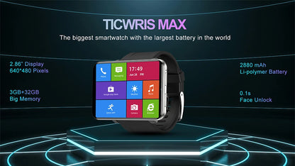 2025 MAX GPS Smart Watch 2880mAh 3GB RAM 32GB ROM IP67 Waterproof 8.0MP Camera 2.86" Screen Face Recognition
