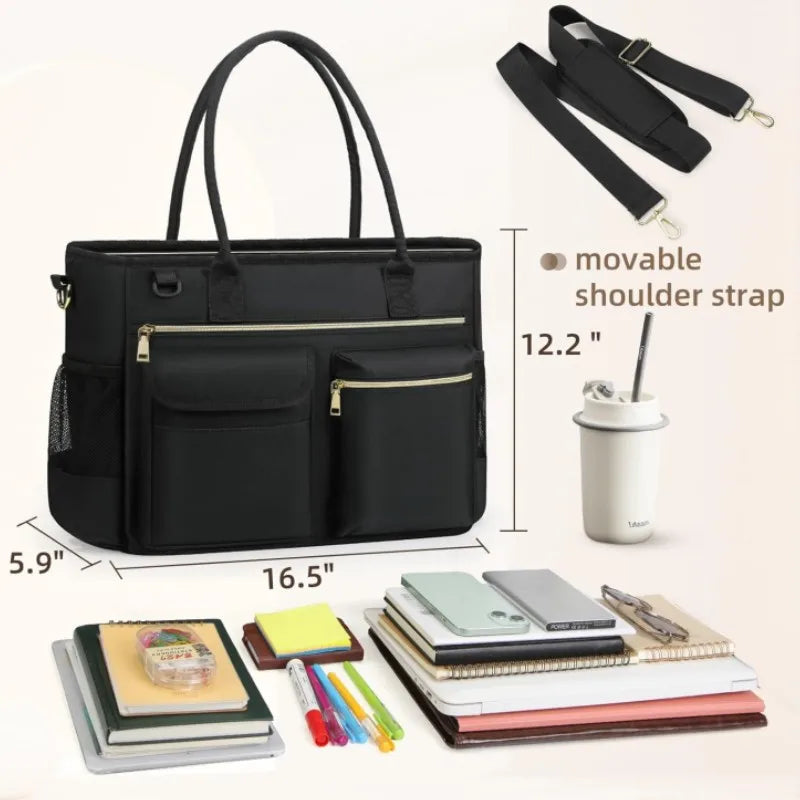 Fashionable large capacity commuting business teacher storage computer official documents women's handheld handbag reusable