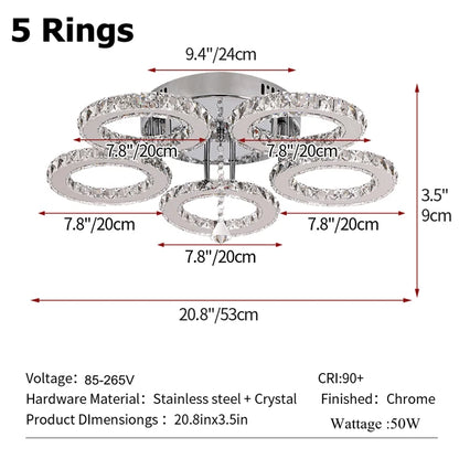 Modern Pendant Light Led Crystal Ring Ceiling Lamp Living Dining Room Chandelier Lustre Bedroom Luxury Home Decor Fixture Lumina