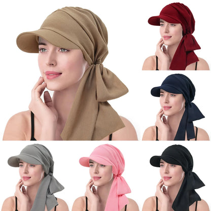 Solid Color Fashion Muslim Hijab Turban Hat for Women Visor Baseball Cap Sun Hats Headscarf Scarf Brim Femme Scarves Bandanas