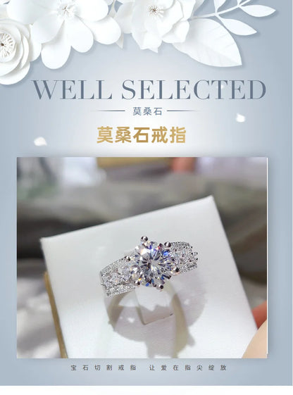Luxury white gold solid platinum PT950 3 carat D color moissanite pigeon egg women's ring Seiko diamond ring