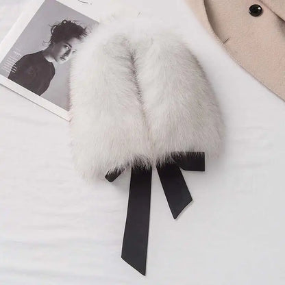 Winter Warm Fox Fur Collar Female Real Fur Collar Fashion Fluffy Clothing Accessories Collar Women Luxury Fur Scarf With Ribbons