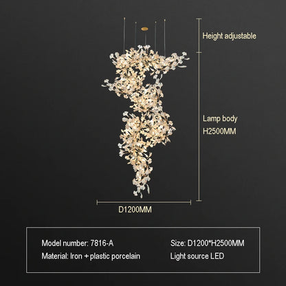 Staircase Ginko Leaf Chandelier Light For High Ceiling Staircase Loft Living Room Hotel Lobby Stairway Luxury Branch Chandeliers