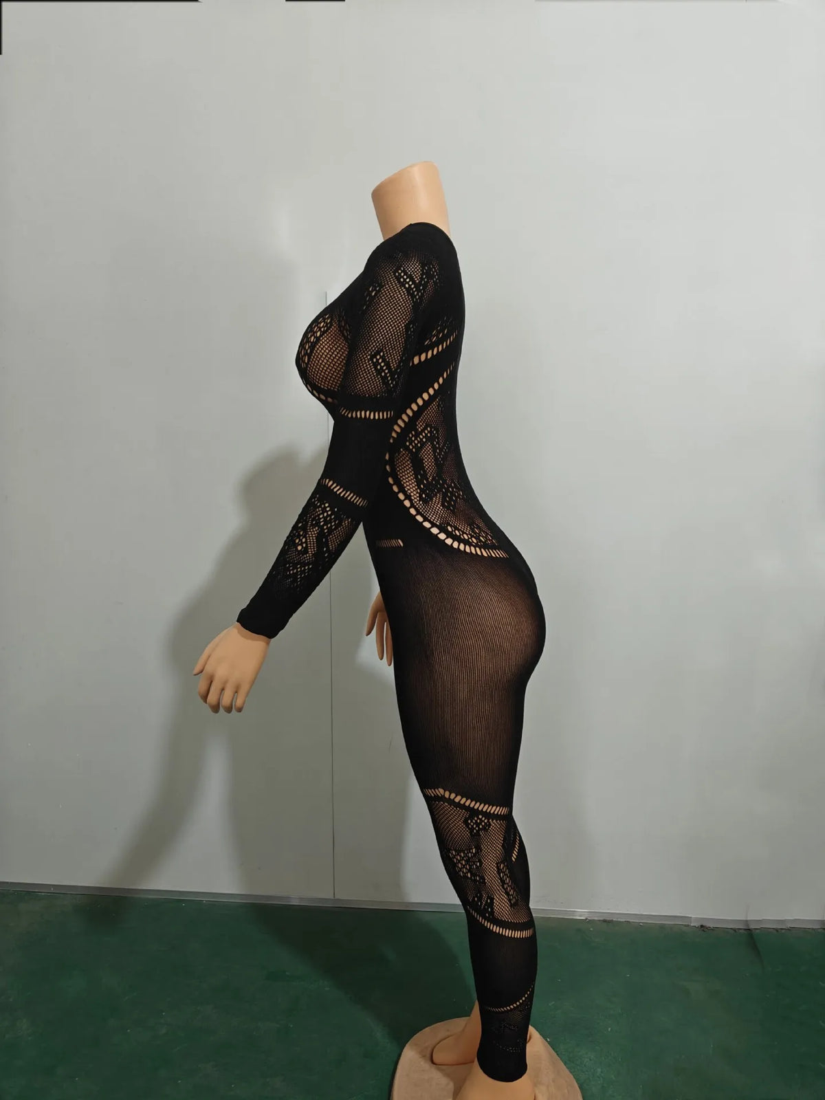CM.YAYA Long Sleeve Sexy Mesh Lace Hollow Out Women’s Jumpsuits 2024 Fall O-Neck Night Club Party Pajamas  One Piece Outfits