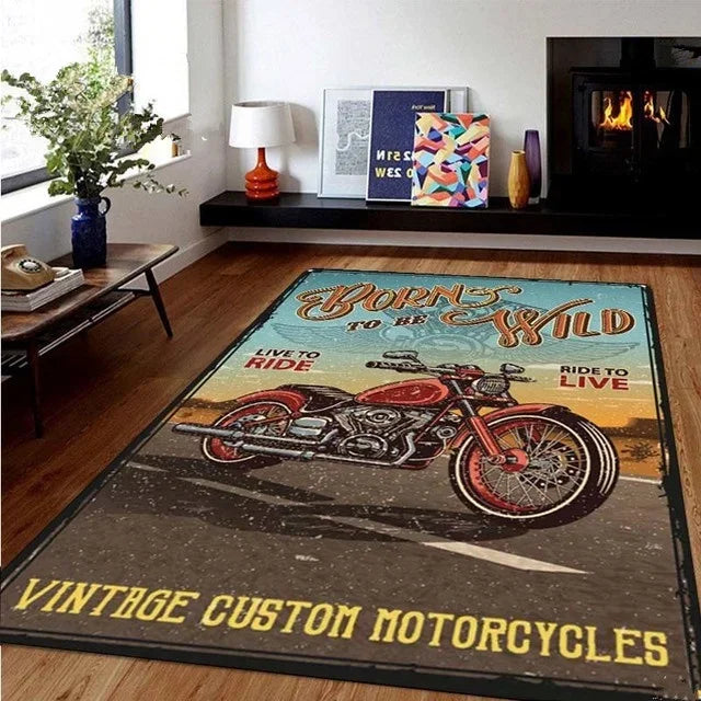 HD-Retro Motorcycle Area Rug Carpet Moto Fans Non-slip Large Door Step Mat Bathmat for Living Room Bedroom Entrance Home Decorat