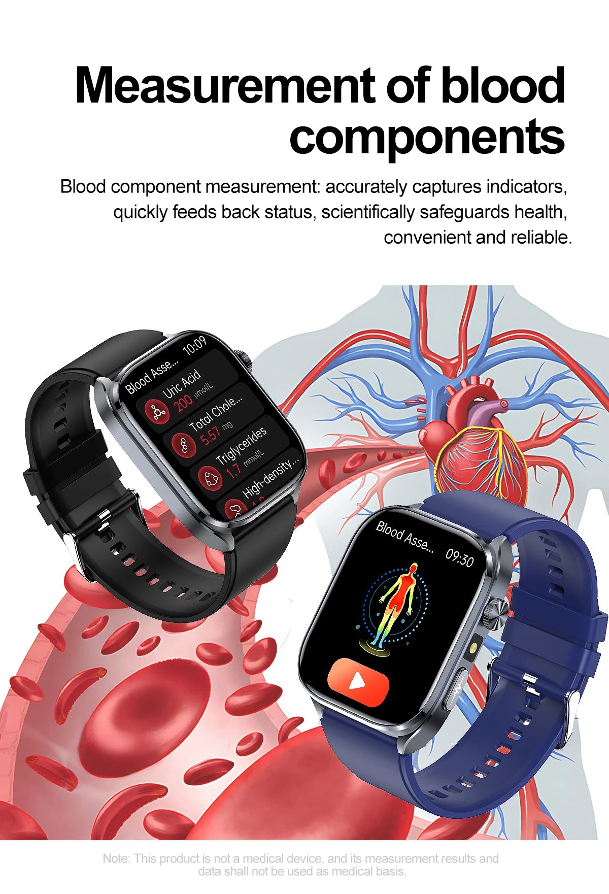 2026 New Non-Invasive Laser Treatment Three High Smart Watch Man ECG Heart Test Blood Fat Uric Acid Smart Watch For Android IOS