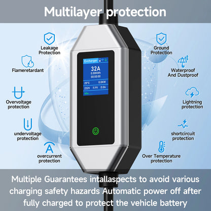 JNTAFEV Portable Charger 7.2KW 32A Type2 IEC62196-2 Electric Car Charger Type1 J1772 EV Charger GB/T CEE Plug WIFI APP Control