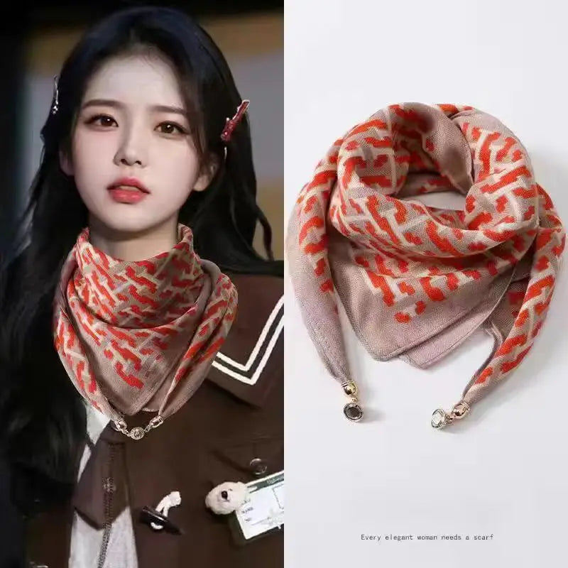 2026 new magnetic buckle silk scarf for women's small square scarf for autumn and winter warmth and cold resistance, fashionabl