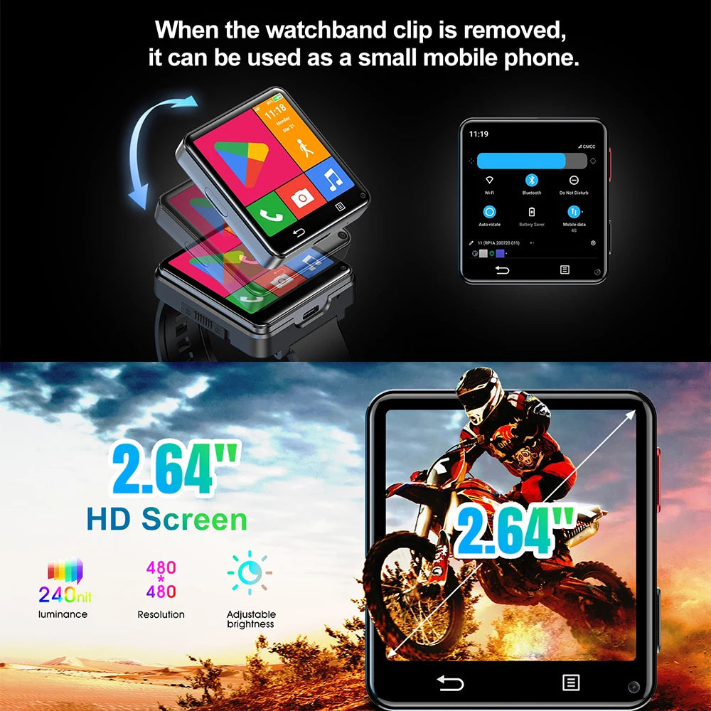 S222 4G Smart Watch Android 11 MTK6761 Quad Core 4GB Ram 64GB Rom Dual Cameras 2.64" Large Screen Detachable WIFI GPS Smartwatch