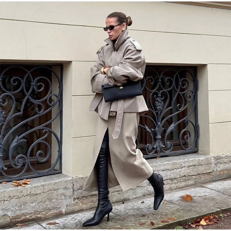 Black Stand Collar Trench Coat Women Casual Long Sleeve Single-breasted Loose Windbreaker 2026 Lady Autumn High Street Outwear