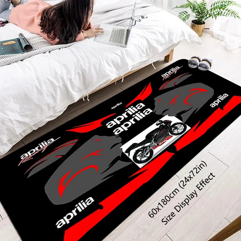 VIKAMA Motorcycle Racing Rug - Non-Slip Floor Mat for Entrance, Anti-Skid Bedside Carpet with Bike Print Home Decor