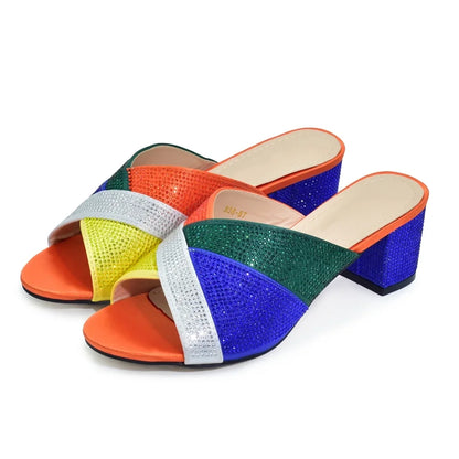 New Arrival African Women Wedding Shoes Bride Shoes Luxury Elegant Low Heels Rhinestone Lady Slippers Sandals Nigerian Pumps
