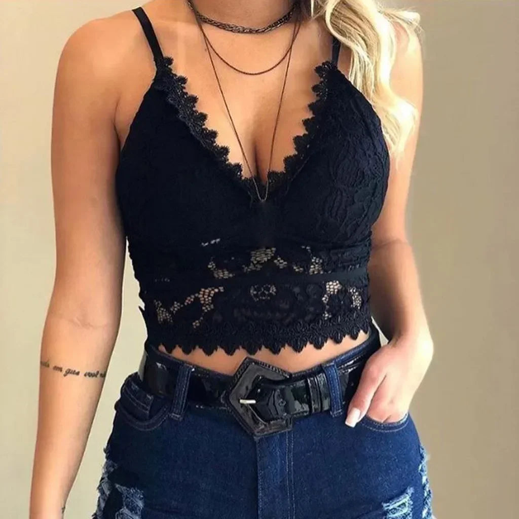 Floral Bralette Lace Bras Push Up for Women Sexy Lingerie Corset Camis Vest Underwear Wire Free Sheer Summer Crop Top Lingerie