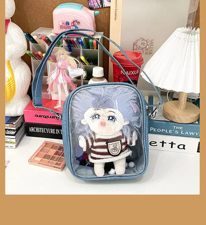 New Denim Ulzzang Ita Bags Female Transparent Badge Doll Show Crossbody Shoulder Bag Individuality Designer 2 Sides Bolso Mujer
