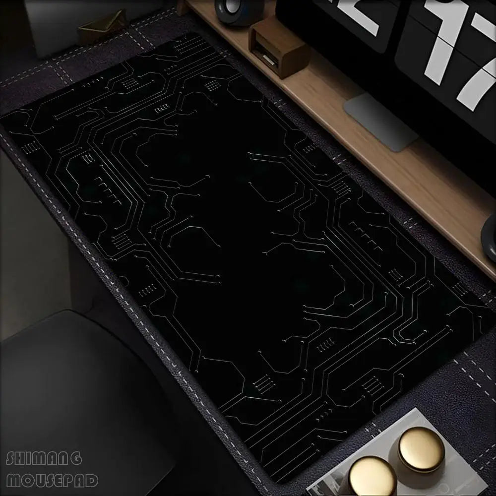 Black Circuit Board Pattern Mouse Pad Large Computer Office Table Mats Rubber Anti-slip Gaming Keyboard Mousepads Long Desk Pads