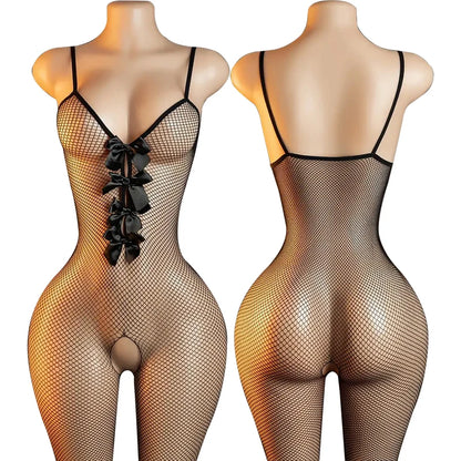 One Piece Pants Sexy Crotchless Bodysuits For Women Erotic Outfits Mesh Hollow Jumpsuits High Waist Elastic Bodystocking Rompers