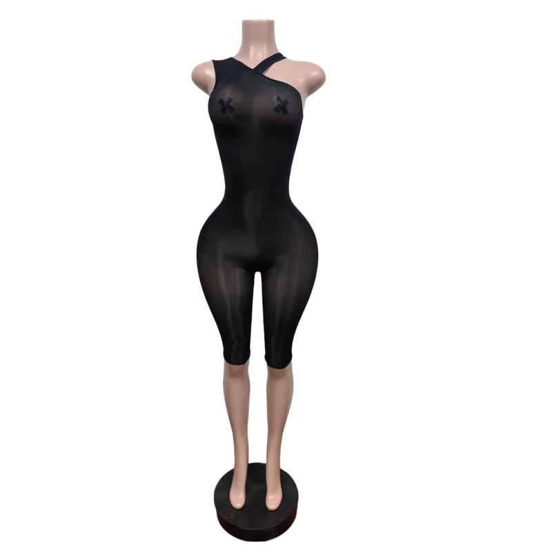 FAGADOER Sexy Asymmetric One Shoulder Bodycon Rompers Women's Summer Fashion Solid Color Jumpsuits Night Party Club Playsuits