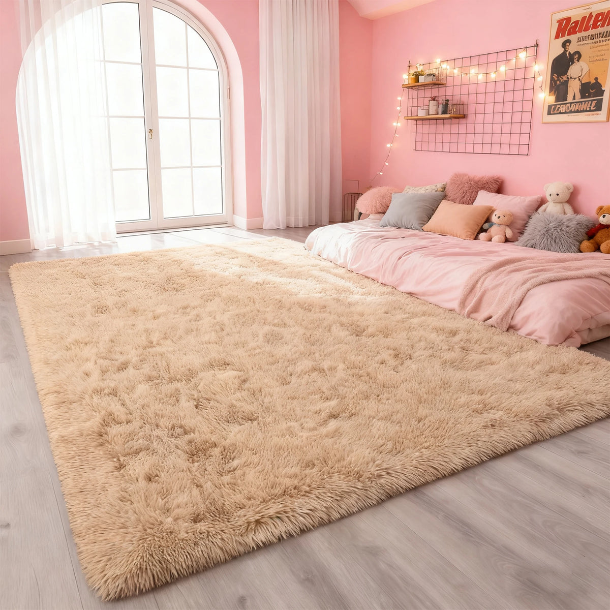 Area Rugs for Living Room Bedroom: Camel Soft Fluffy Shag Upgrade Non-Slip High Pile Carpet Large Fuzzy Plush Indoor Floor Decor Shaggy Rug Dorms Playroom Nursery Modern Hom