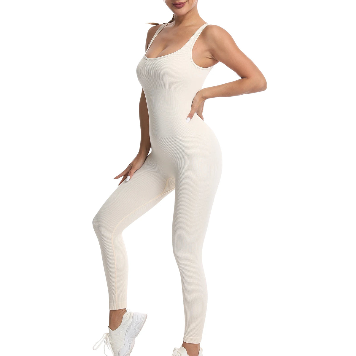 Women's Solid Color Threaded Vest Jumpsuit, Sports Fitness yoga Suit, Jumpsuit