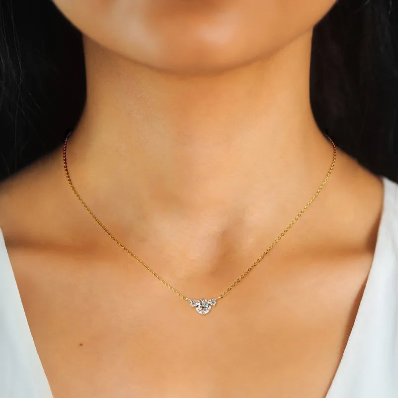925 Sterling Silver Three Stone Heart Shape Accent Pendant Necklace Round Cut D VVS1 Multi Color Moissanite Fine Jewelry For Wom