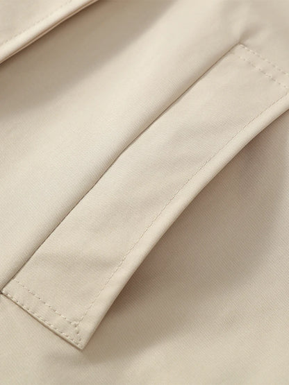 Women Khaki Long Color-block Stripe Trench Coat Wide Lapel Loose Drop Shoulder Blue Lining Slit Windbreaker Commute Outing Coats